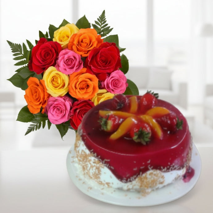 WISHING YOU A GREAT DAY / 12 ROSES AND CAKE