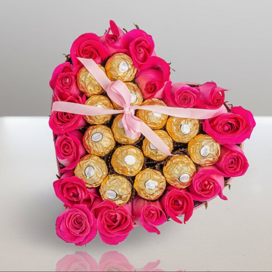 Fuchsia Rose & Ferrero Heart Confection