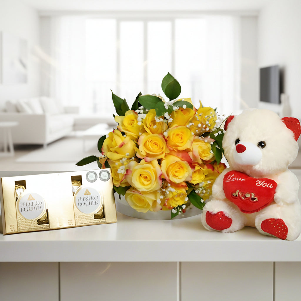 15 ROSES BOUQUET, BEAR AND FERRERO