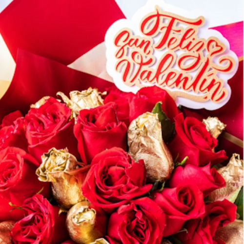 LUXURY GOLD AND RED SAN VALENTIN BOUQUET