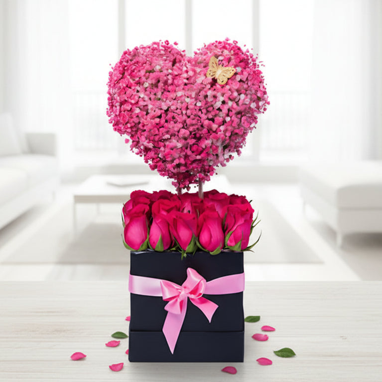Enchanted Heart with pink roses