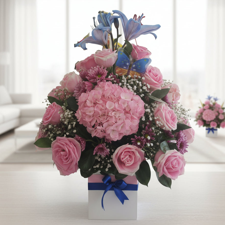 pink roses hydrangea flower arrangement flower delivery cucuta colombia