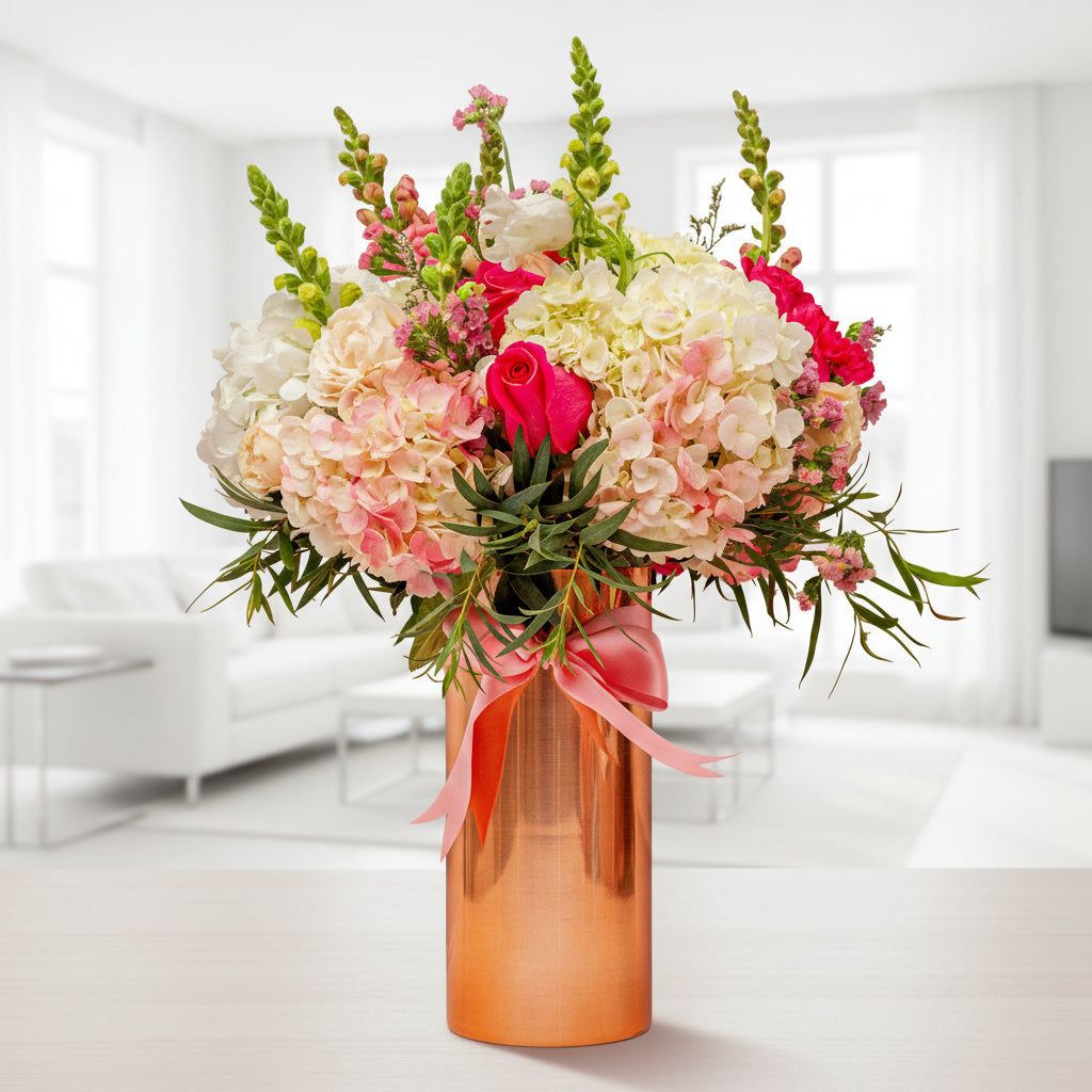 Elegant Floral Arrangement – Hydrangeas & Roses in Medellín
