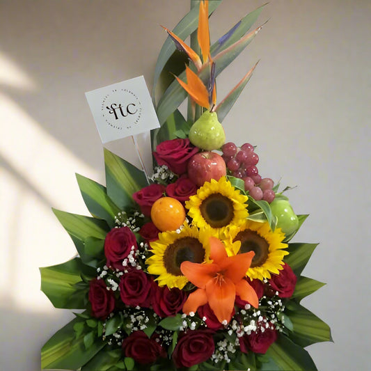 Exotic Flower Arrangement with Fruits