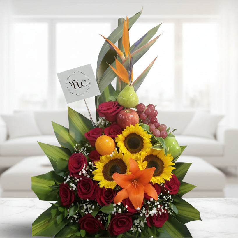 Exotic Flower Arrangement with Fruits