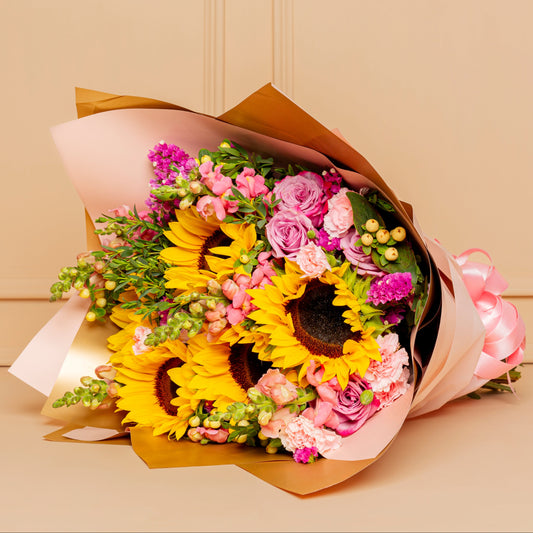 Sunflower and Pink Rose Bouquet