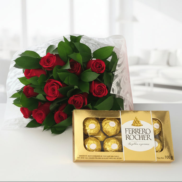 Dozen Red Roses with Ferrero Rocher Chocolates – Pereira