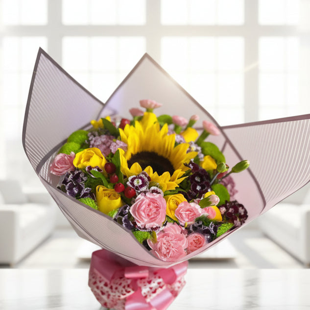 Charming Mixed Flower Bouquet with Sunflower