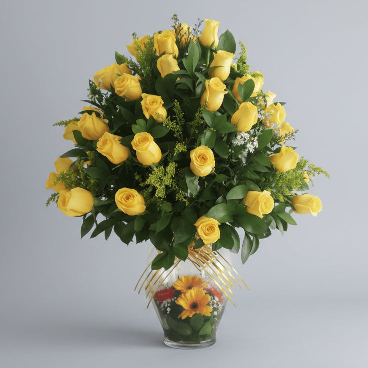 Four Dozen Yellow Roses Arrangement in Glass Vase – Pereira