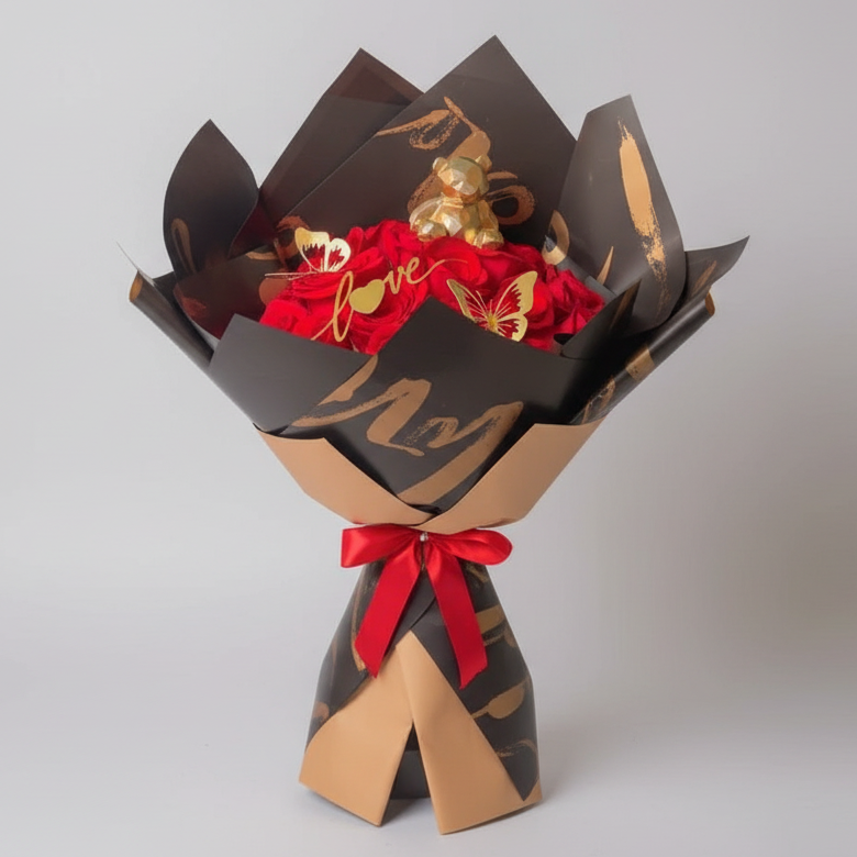 Red Roses Bouquet (24–100 Roses) with “Feliz Día” or “Love” Message – Pereira