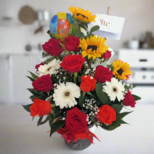 Flower Arrangement with Roses, Sunflowers & Gerberas – Same Day Delivery in Armenia