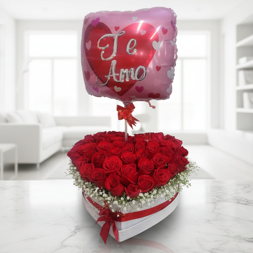 50 Red Roses in Heart Box with Love Balloon – Bogotá (Copy)