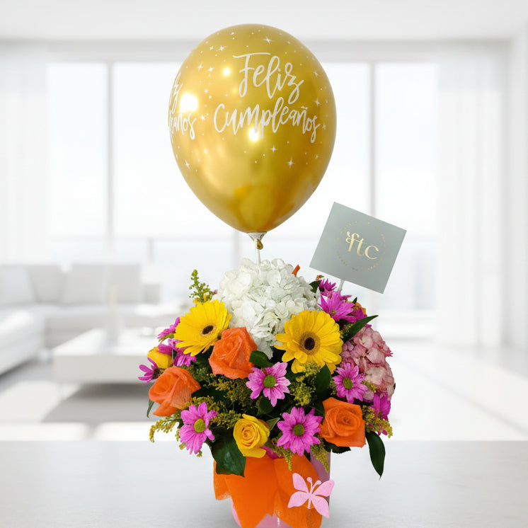 birthday flower arrangement with balloon flower delivery cucuta colombia