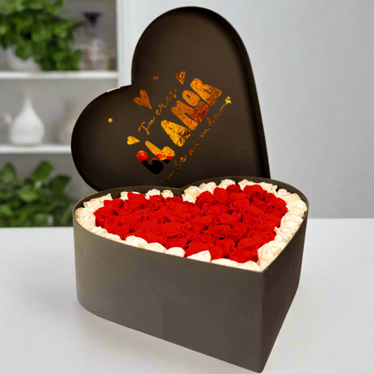80 Red and White Roses in Heart Box with Love Message – Medellín