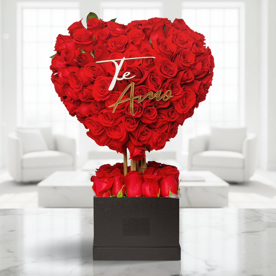 Exclusive 3D heart with over 100 red roses, unique design available in Medellín