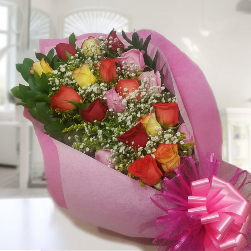 24 mixed roses bouquet for birthdays and anniversaries