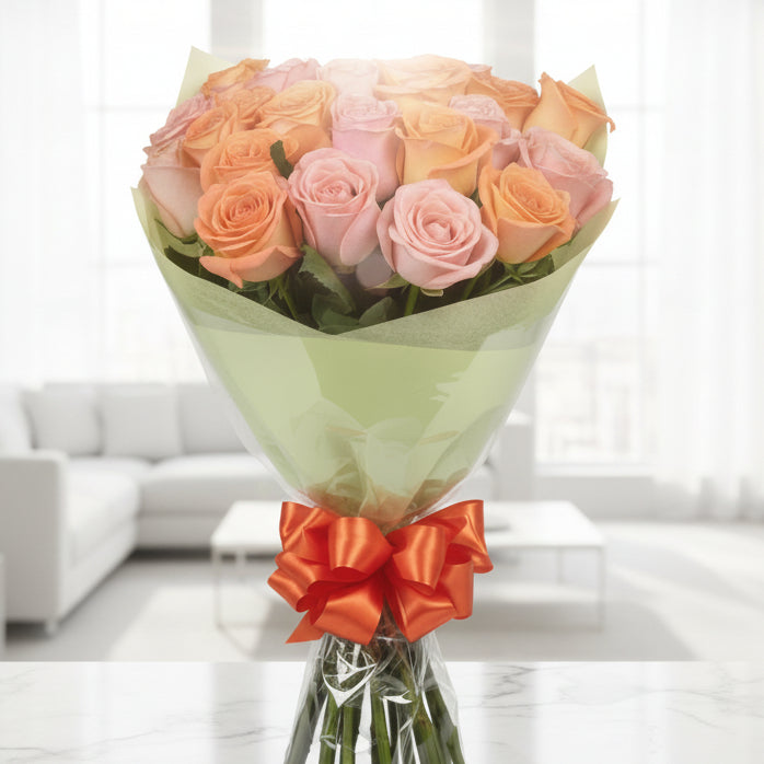 Bouquet of 24 roses with a mix of yellow and orange roses, available for delivery across Colombia.