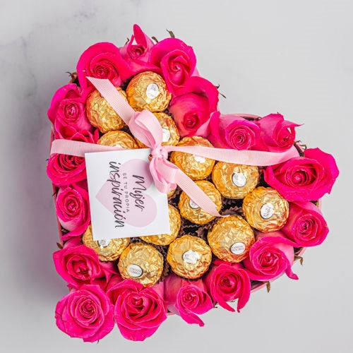 Fuchsia Rose & Ferrero Heart Confection