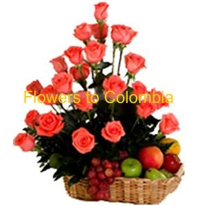 FRUIT BASKET AND FLOWERS, FRUTERO CON FLORES