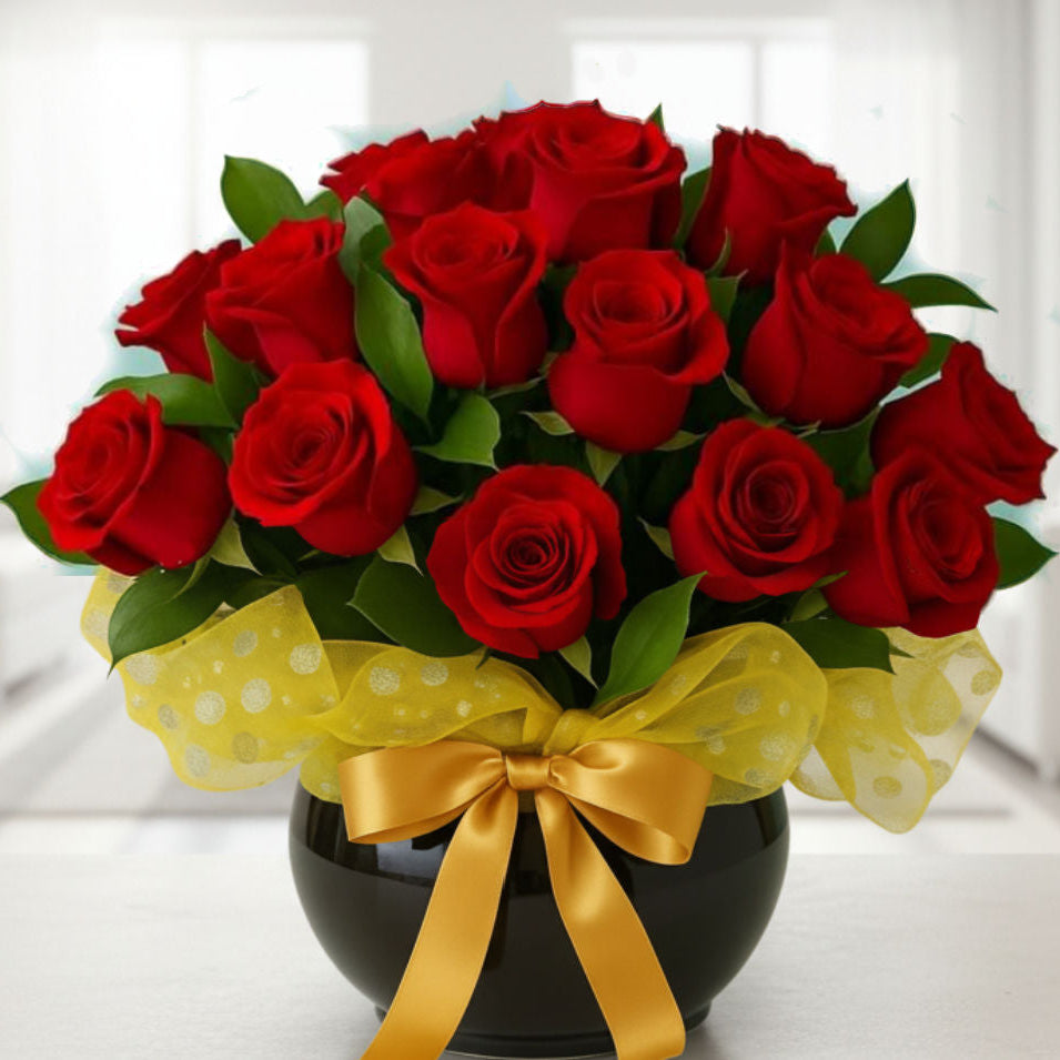 arrangement of 45 red roses in vase for delivery in Cali Colombia