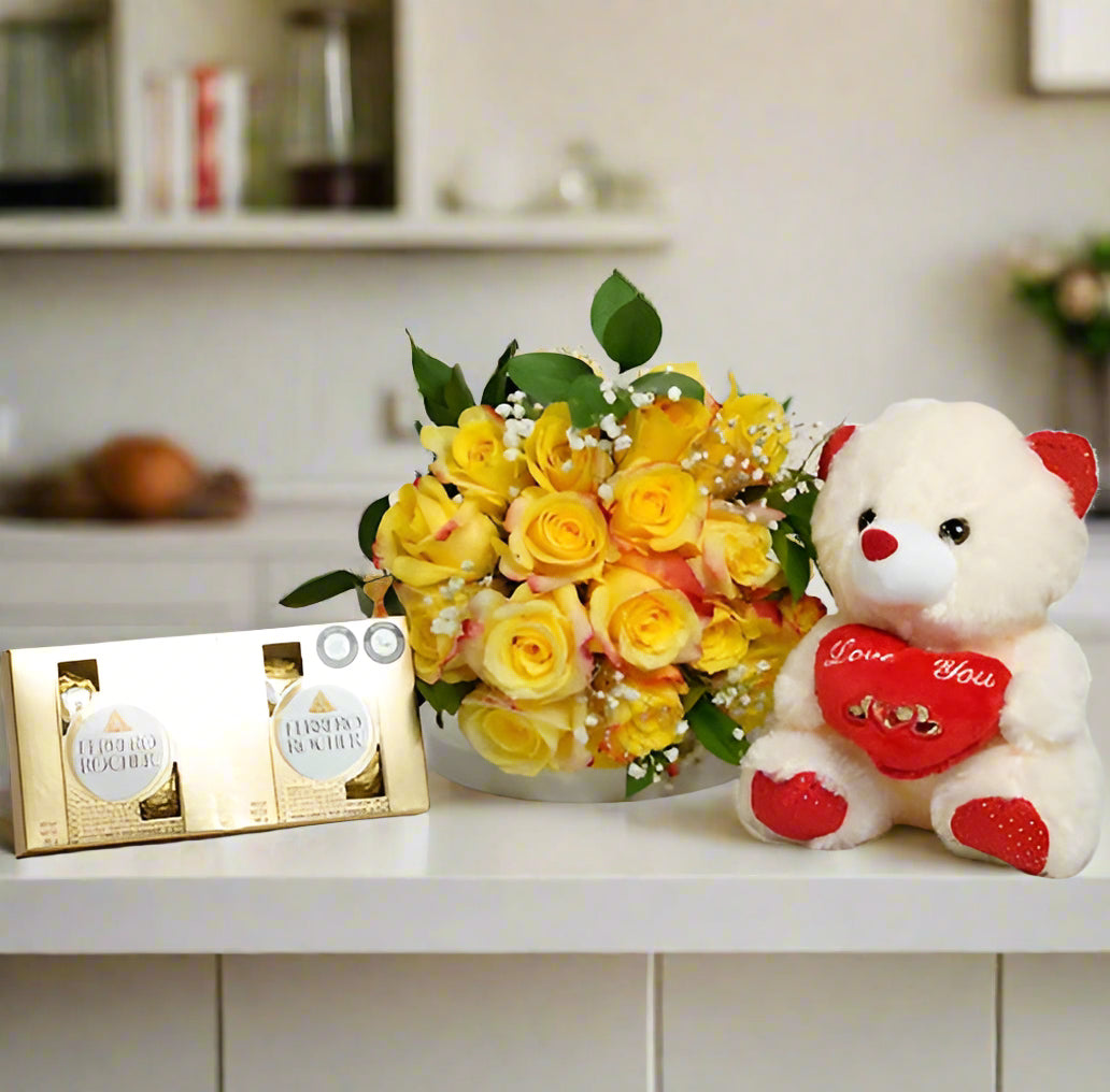 15 ROSES BOUQUET, BEAR AND FERRERO