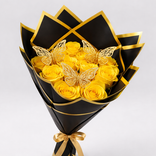 Yellow Roses Bouquet with Butterflies – Medellín
