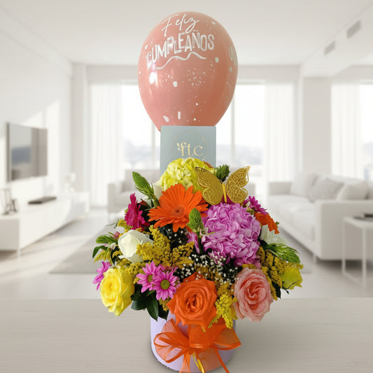 colorful birthday flower arrangement with balloon flower delivery cucuta colombia