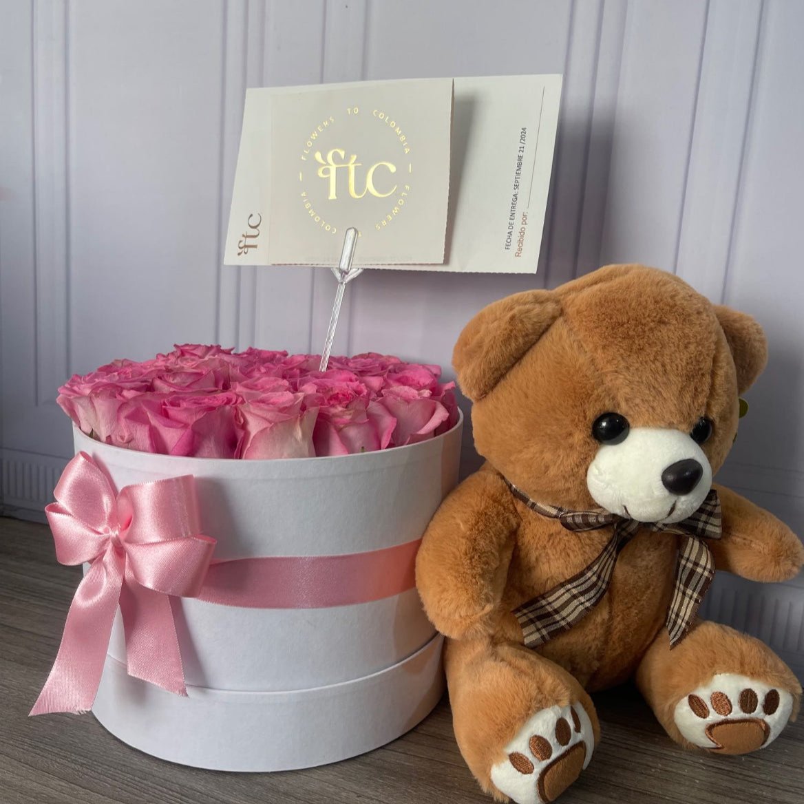 36 Pink Roses in a White Box with Teddy Bear – Perfect Gift for Any Occasion