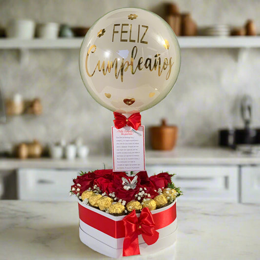 Birthday Box with Roses, Balloon and Ferrero – Hato Corozal Casanare