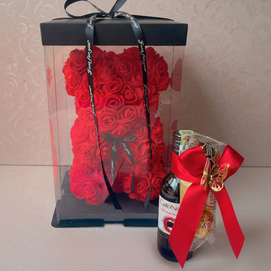 Rose Foam Teddy Bear with Wine or Ferrero Rocher (4 pcs) – Pereira