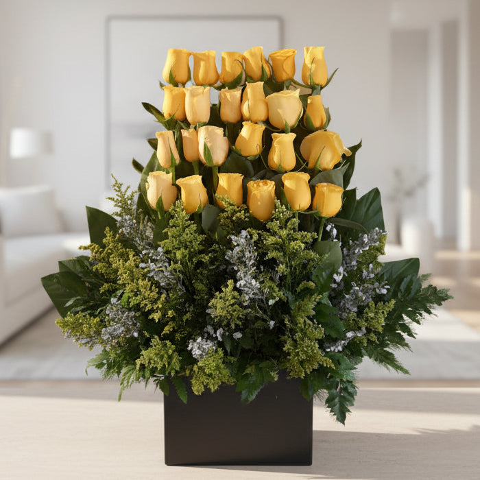 Yellow Roses with Ferrero Rocher – Luxury Flower Arrangement Delivery in Cali