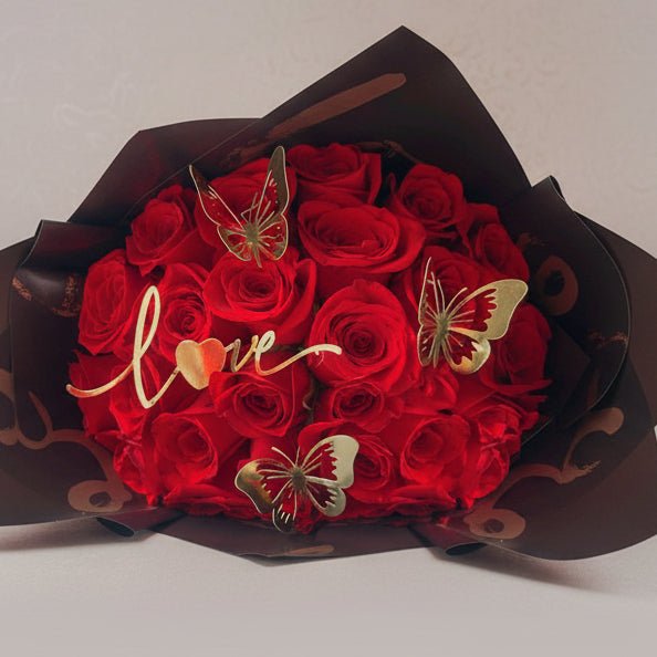 Red Roses Bouquet (24–100 Roses) with “Feliz Día” or “Love” Message – Pereira