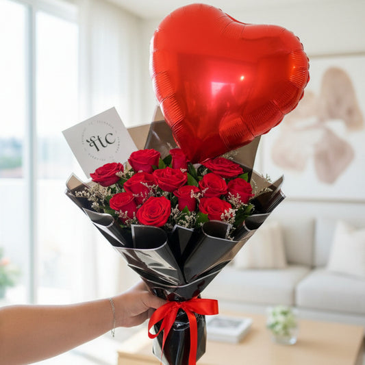 Red Rose Bouquet with Love Balloon
