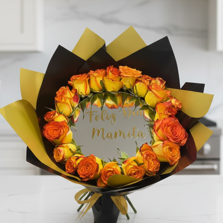 Orange & Yellow Roses Mirror Bouquet Send Flowers to Restrepo Meta