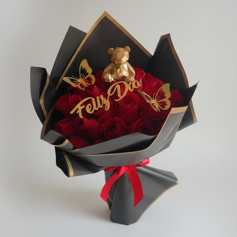 Red Roses Bouquet (24–100 Roses) with “Feliz Día” or “Love” Message – Pereira