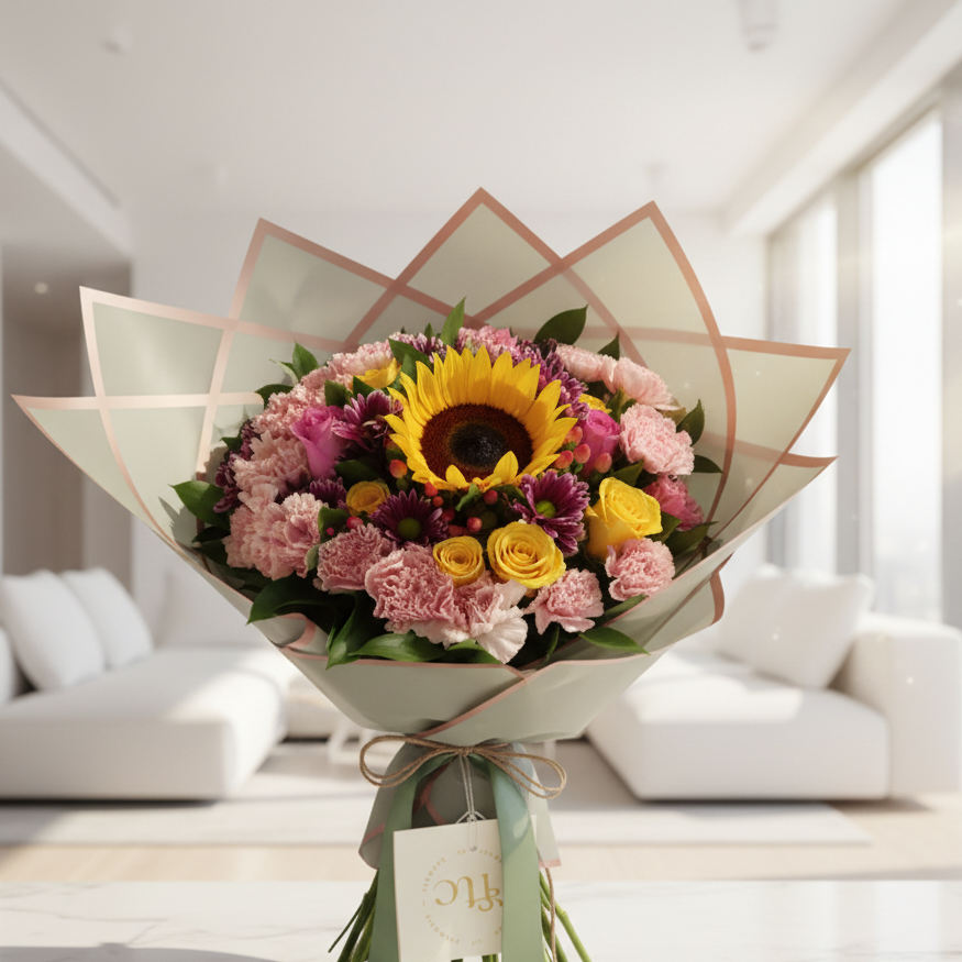 Charming Mixed Flower Bouquet with Sunflower