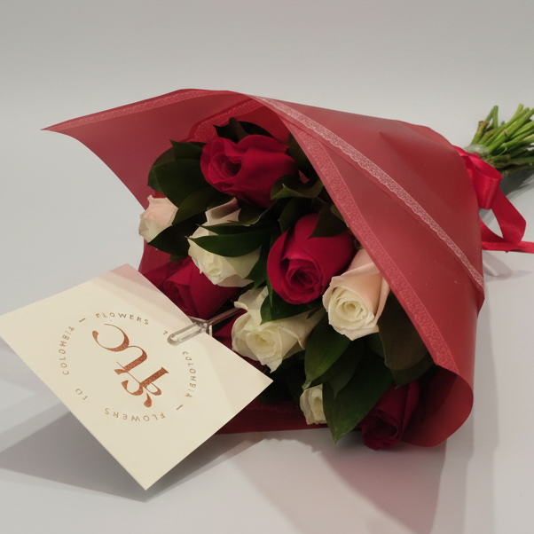 Bouquet from 12 Red and White Roses - Delivery Across Colombia