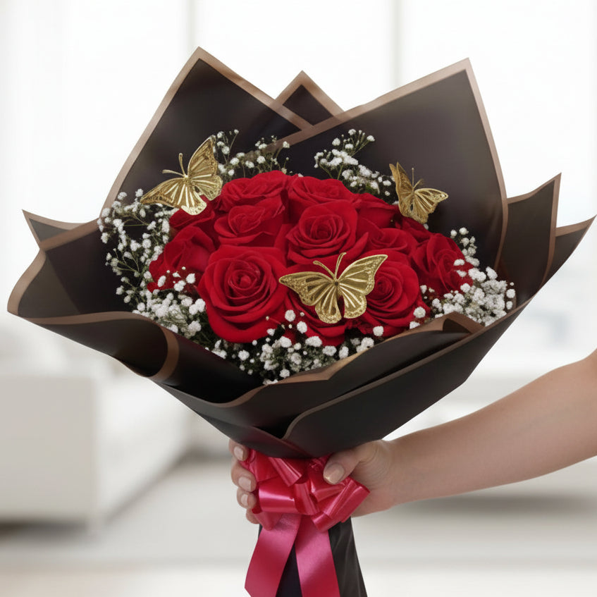 12 Red Roses with Butterflies Bouquet