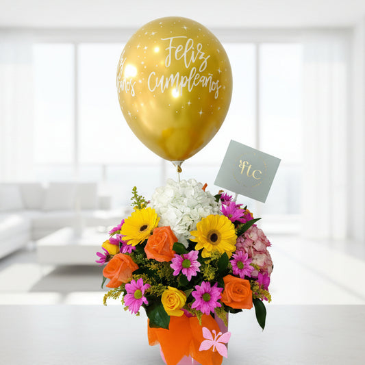 birthday flower arrangement with balloon flower delivery cucuta colombia