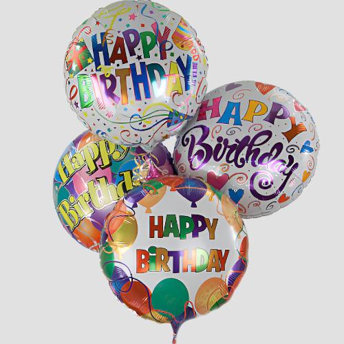 Happy Birthday balloon bouquet, 18 inches, delivered with flowers across Colombia