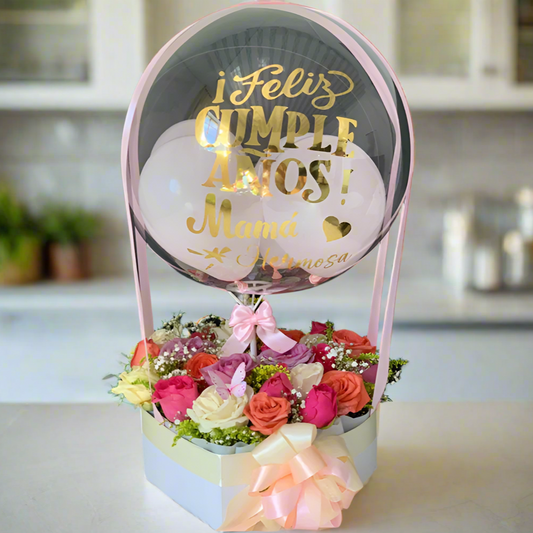 Luxury Rose Heart Box with Balloon – Hato Corozal Same-Day Delivery