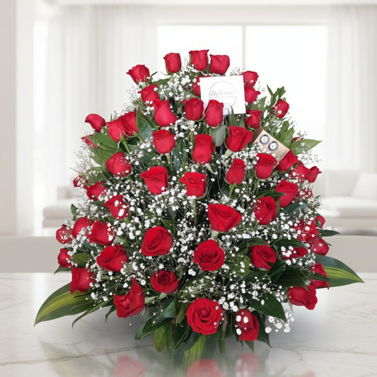 luxury red roses arrangement with baby breath flowers for delivery in bogota colombia