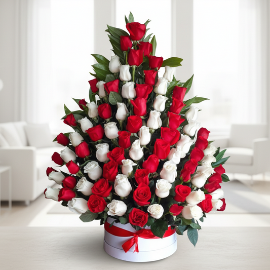 luxury arrangement with red and white roses for delivery in bogota colombia