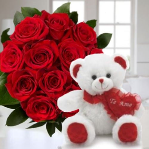 Charming one rose and teddy bear gift in Medellín and Cali