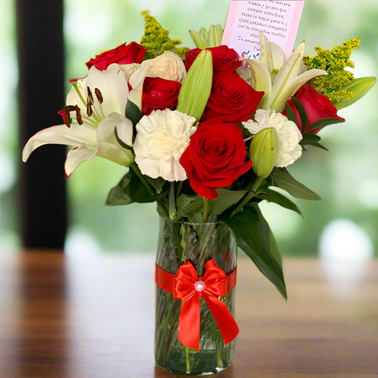 Roses, Lilies & Carnations in Glass Vase – Hato Corozal Delivery