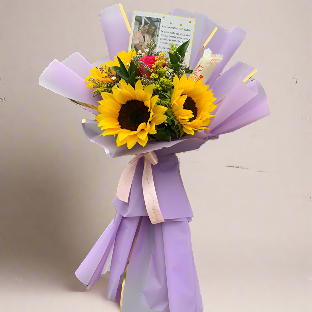 Sunflower and Rose Bouquet with Chocolates and Personalized Card – Hato Corozal Casanare