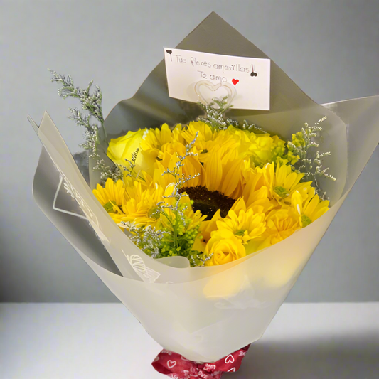Send a bright bouquet with sunflower, yellow flowers, and message card to Hato Corozal, Casanare. Same-day delivery available for any special occasion.